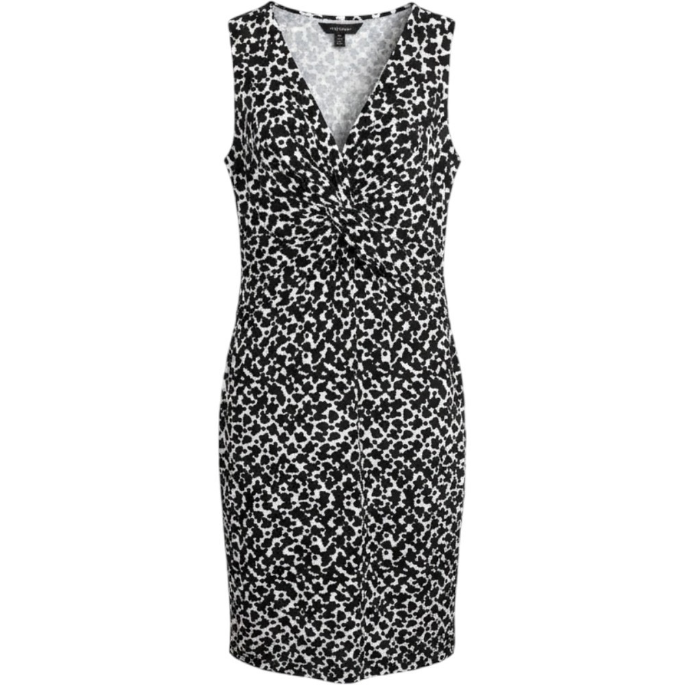 Ann Taylor Black White Abstract Print Twist Front V-Neck Sheath Dress Medium